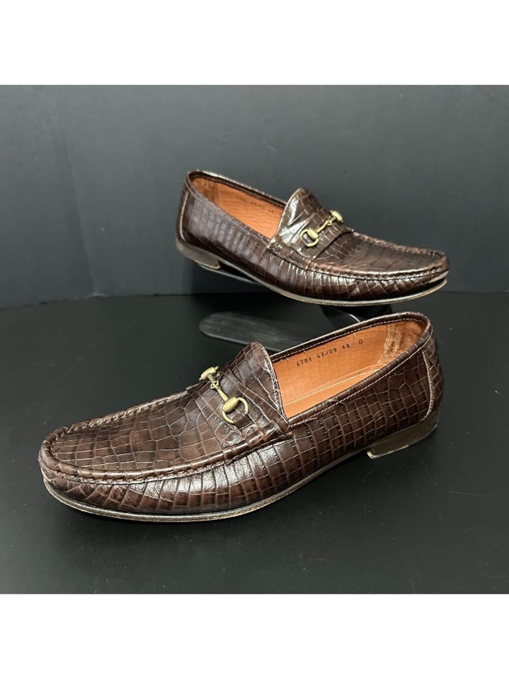 ALLEN EDMONDS Verona II Italian Loafer Crocodile Embossed Leather Brown Size 13D
